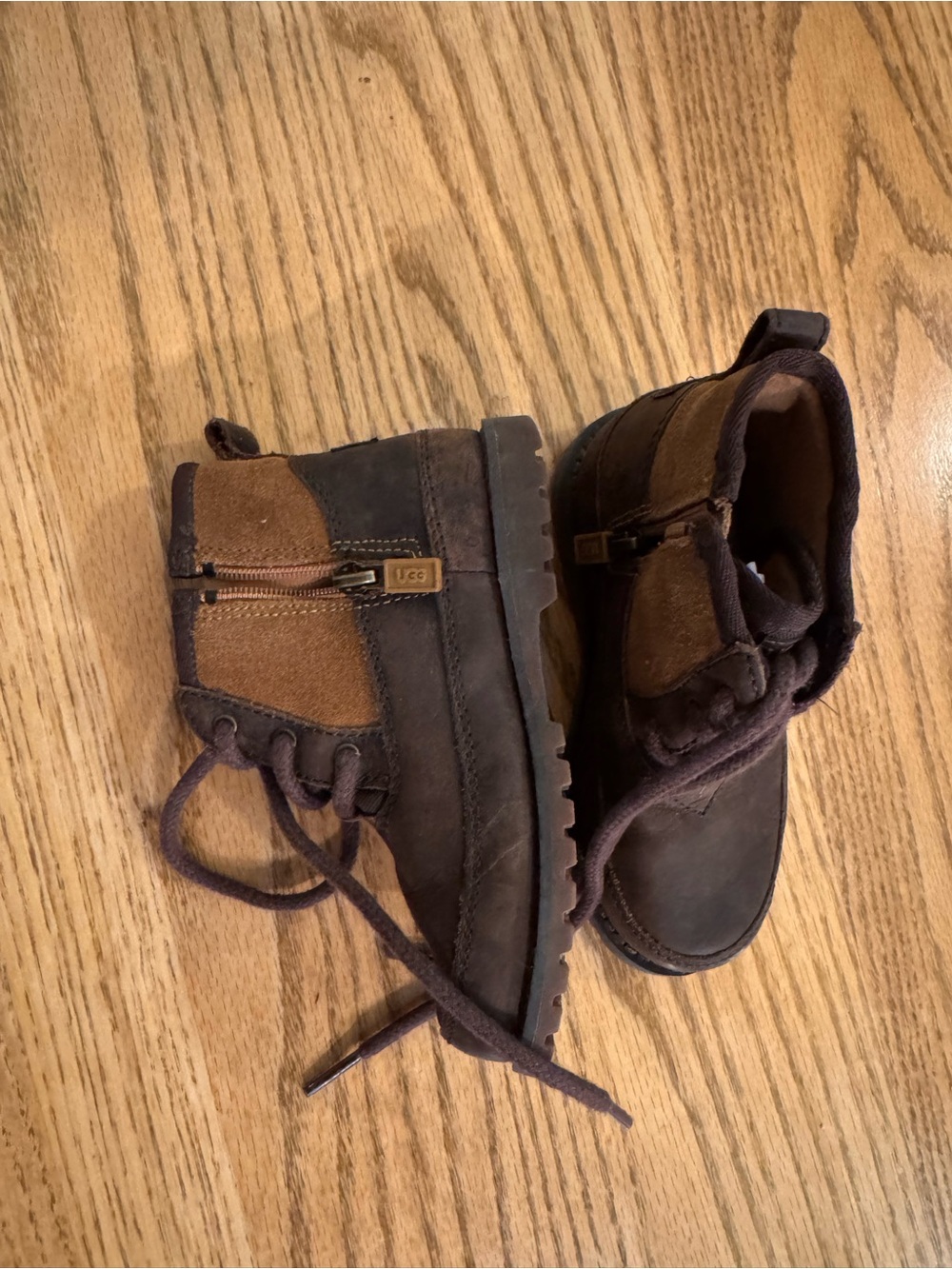 UGG Kids Two-Tone Brown Suede & Leather Boots